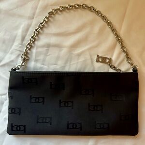 Bebe Black Fabric Clasp Chain Strap Clutch Purse Y2K